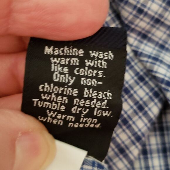 Croft & Barrow Slim Fit Blue White Checkered Button Down Dress Shirt Sz L - Picture 6 of 6